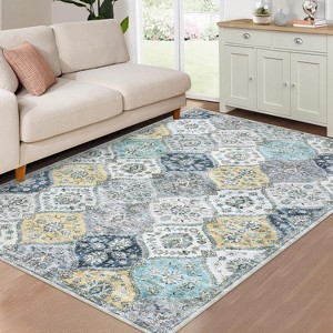 Washable Vintage Oriental Rug, Low-Pile Non-Slip Carpet for Living Room, Bedroom & Home Decor - 1 of 4