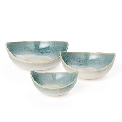 HomeRoots Set of Three Blue And White Ceramic Decorative Bowl