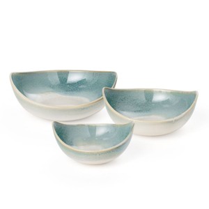 HomeRoots Set of Three Blue And White Ceramic Decorative Bowl - 1 of 4