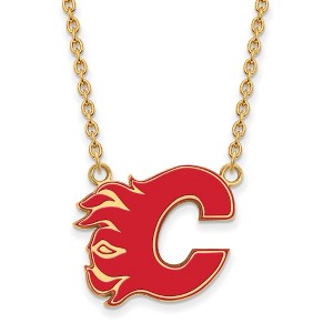 Black Bow Jewelry 14k Yellow Gold Plated Sterling Silver Calgary Flames NHL Necklace 18 Inch - 1 of 4