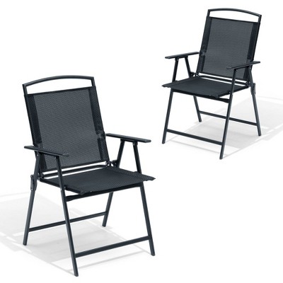 Crestlive Products Set of 2 Patio Folding Chairs 2-Pack Dining Chairs Outdoor Portable Sling with Armrest