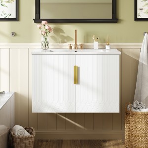 Merax Modern Vintage Wall-Mounted Bathroom Vanity with Ceramic Sink - 1 of 4