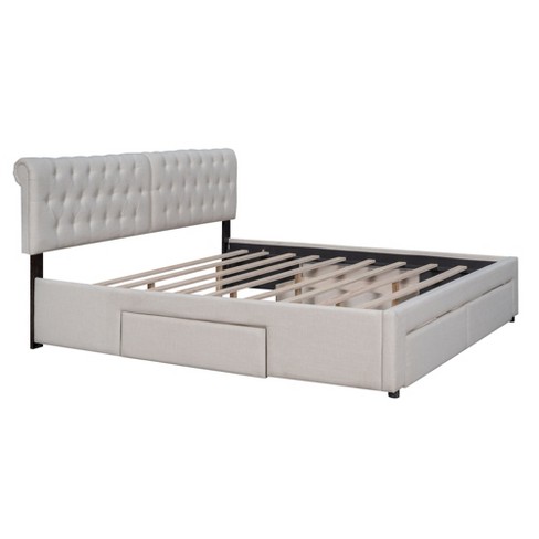 King Size Upholstery Platform Bed With Four Drawers Beige-modernluxe ...