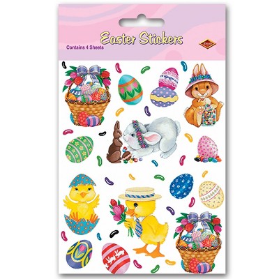 Beistle 4 3/4" x 7 1/2" Bunny Basket and Egg Sticker 28/Pack 44002