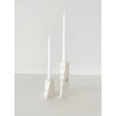 Anaya 8" White Marble & Mother of Pearl Large Candle Holder