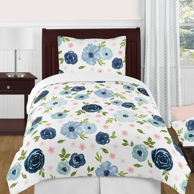 4pc Twin Sweet Jojo Designs Watercolor Floral Bedding Set Pink/Blue