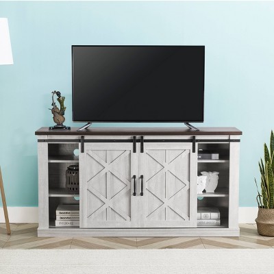 Coast-to-Coast Sliding Barn-Door TV Stand in Saw Cut-Off White