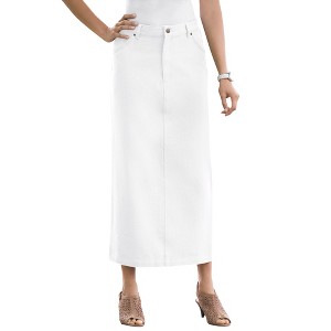 Jessica London Women's Plus Size Classic Cotton Denim Midi Skirt - 1 of 4