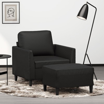 vidaXL Sofa Chair with Footstool Black 23.6 in. Faux Leather