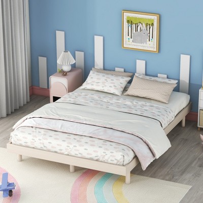 ALEXOUN Floating Wood Profile Platform Bed Frame without Headboard,with Sturdy Slats Support,No Box Spring Needed,Easy to Assemble