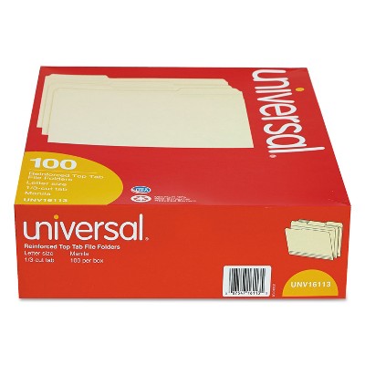 UNIVERSAL File Folders 1/3 Cut Assorted Two-Ply Top Tab Letter Manila  100/Box 16113