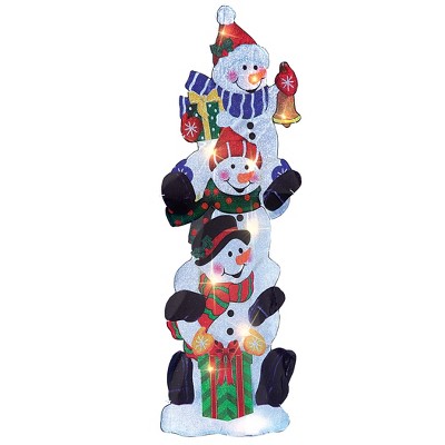 Collections Etc Lighted Stack of Snowmen Outdoor Garden Stake 12.25 X 0.5 X 42