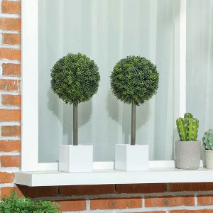 Resenkos Lifelike Artificial Plants Set of 2, Fake Boxwood Topiary Balls with 114 PE Leaves for Home or Office Decor, Green - 1 of 4