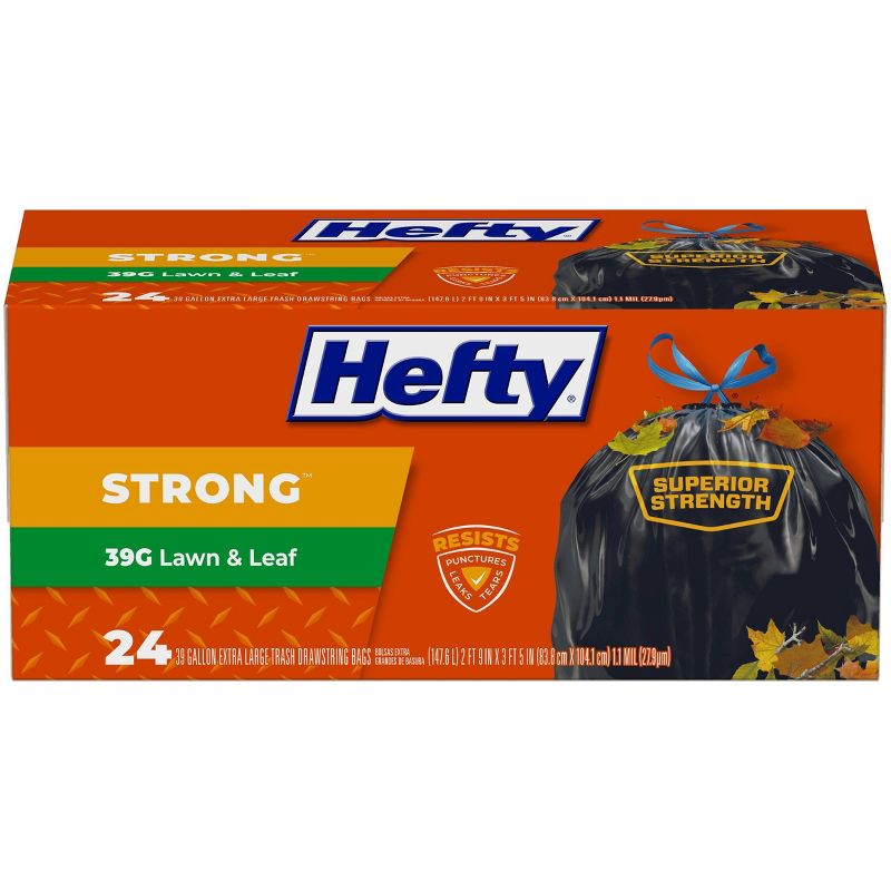 Hefty Strong Lawn & Leaf Drawstring Trash Bags - 39 Gallon - 24ct, 1 of 8