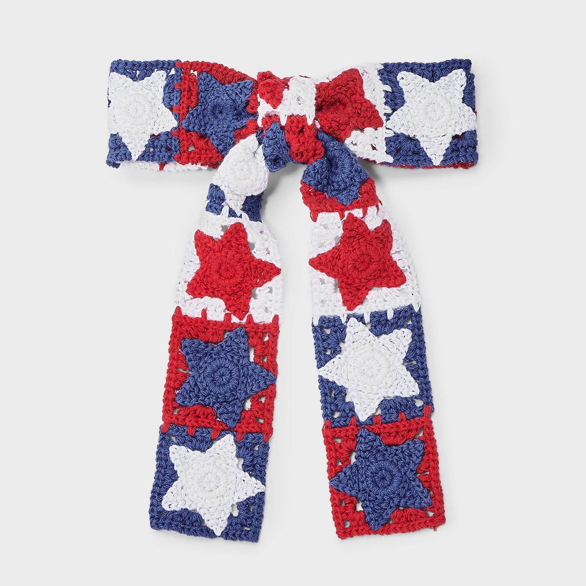 Americana Crochet Knit Star Icon Bow - Red/White/Blue