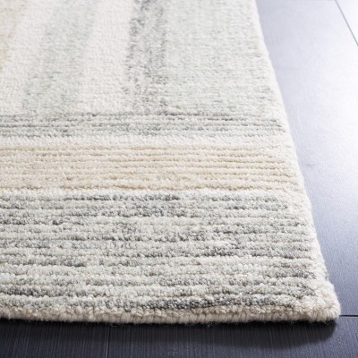 Ivory and Grey Hand-Tufted Wool Geometric Square Rug, 5' x 5'