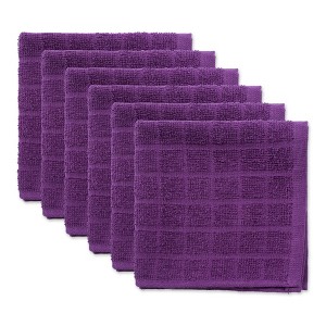 Design Imports  Windowpane Terry Dishcloth Set 6 Piece, 12X12", Eggplant - 1 of 4