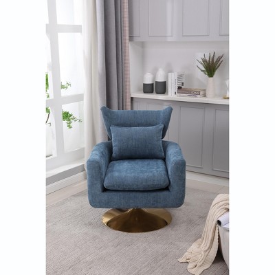 Akoasm Upholstered Fabric Velvet 360 Degree Swivel Accent Sofa Armchair For Living Room & Bedroom-Blue