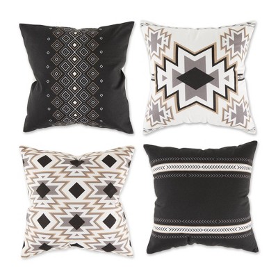 4pk 18"x18" Aztec Printed Square Throw Pillow Covers Black - Design Imports