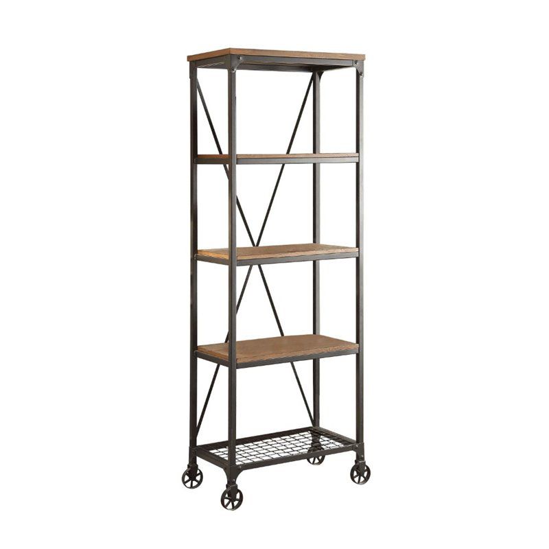 Millwood 26" 5 Shelf Metal Bookcase in Pine - Lexicon, 1 of 6