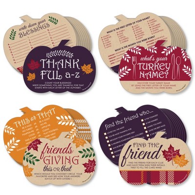 Big Dot of Happiness Friends Thanksgiving Feast - 4 Friendsgiving Party Games - 10 Cards Each - Gamerific Bundle