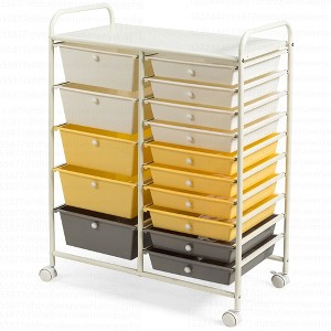 Costway 15 Drawer Rolling Storage Cart Tools Scrapbook Paper Office School Organizer  Yellow - 1 of 4