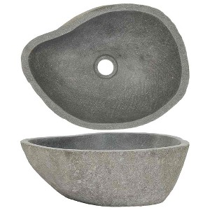 vidaXL Bathroom Basin, Vessel Sink, Countertop Vanity Sink, (14.6"-18.1") x(11.4"-14.2") x4.5" River Stone - 1 of 4