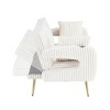 Vynxaria Minimalist White Corduroy Sofa with Throw Pillows - Elegant & Easy to Assemble - 3 of 4