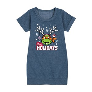 - Teenage Mutant Ninja Turtles - Happy Holidays Graphic Short Sleeve Fleece Dress - 1 of 4