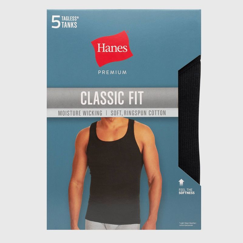 Hanes Premium Men's Tank Top Undershirt 5pk - Black/Gray, 4 of 5