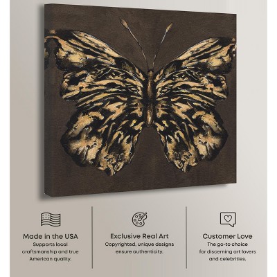 Golden Butterfly Elegant Canvas Wall Art, 24" x 24"