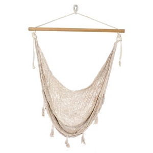 Sunnydaze Extra Large Lightweight Cotton/Nylon Rope Outdoor Mayan Hammock Chair - 330 lb Weight Capacity - Natural - 1 of 4