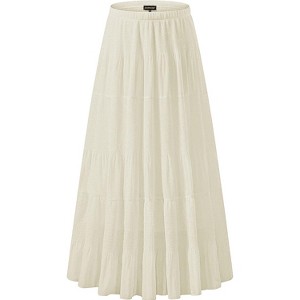 Women's Chiffon High Waist Pleated Maxi Skirt - Flowy A-Line Flared Long Skirt Perfectly Pale - 1 of 4