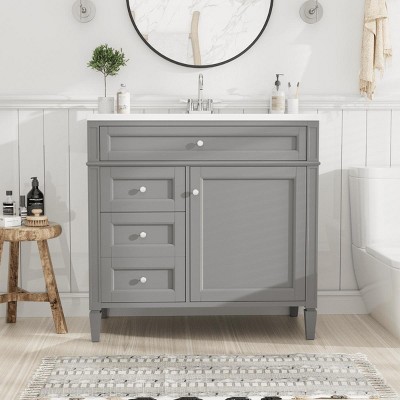 Modern 36 Inch Bathroom Vanity with Sink Top, Soft-Close Drawers and Tip-Out Tray, Freestanding Storage Cabinet for Bathroom-Maison Boucle
