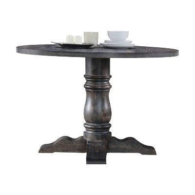 Empire Column Farmhouse Round Dining Table in Weathered Gray