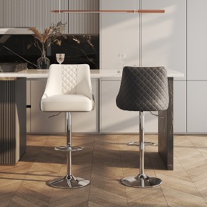 POVISON Modern Adjustable Swivel Barstools Set of 2, PU Leather Bar Stools with Back and Metal Legs, Black - 1 of 4
