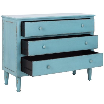 Talbet Distressed Blue 3-Drawer Bohemian Storage Chest