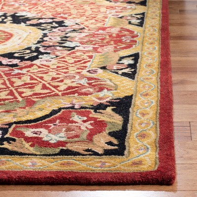 Hand-Tufted High Pile Burgundy and Black Wool Runner Rug