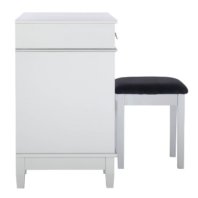 Silver Lattice Vanity Set with Black Upholstered Bench