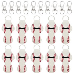 Wrapables 10 Pack Chapstick Holder Keychain with 10 Pieces Metal Clasps, Baseball/Softball - 1 of 4