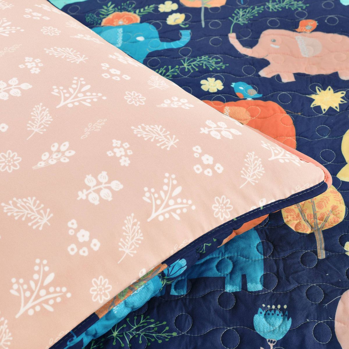 Kids' Hygge Elephant Quilt Set Navy Blue - Lush Décor - thumbnail 7