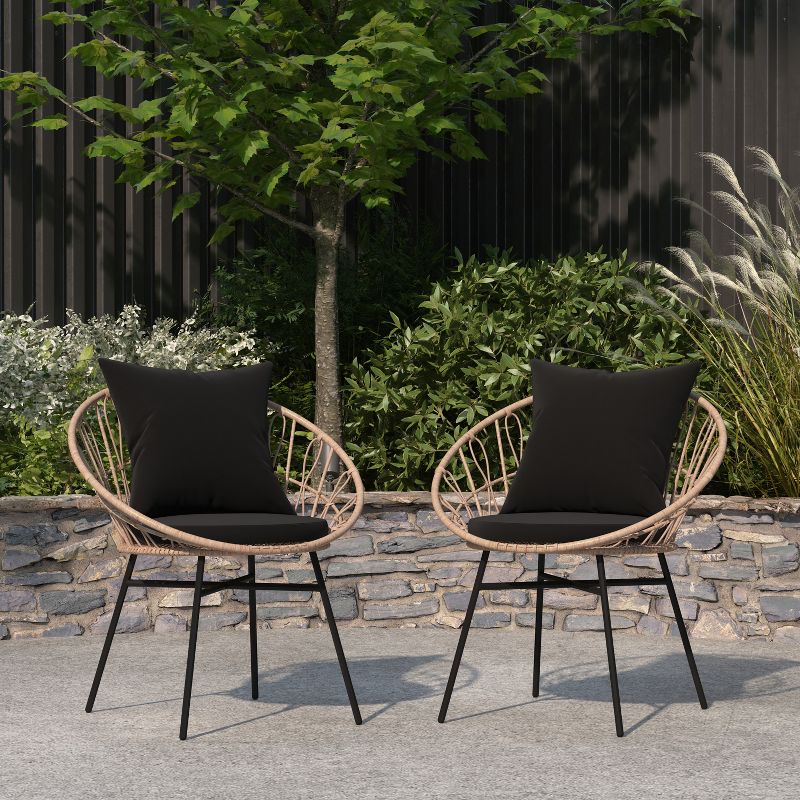 Merrick Lane Set Of 2 Faux Rattan Rope Patio Chairs, Papasan Style Indoor/Outdoor Chairs with Seat & Back Cushions, 2 of 12