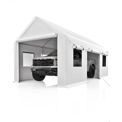 13"x20" Heavy Duty Portable Carport Garage with Reinforced Steel Poles, 4 Roll-Up Doors, and Ventilated Windows—protecting pickups, boats
