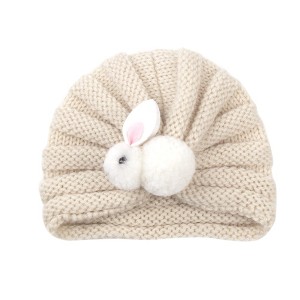 MyKids-USA Newborn Baby Solid Color Rabbit Patched Design Wool Knitting Tire Caps - 1 of 2