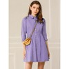 INSPIRE CHIC Women's 3/4 Sleeve Button Front Solid Color Flare Mini Shirt Dress - 2 of 4