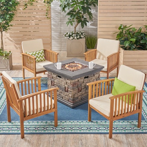 Carolina 5pc Acacia Club Chairs With Firepit Christopher Knight Home