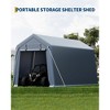 10x15FT Outdoor Storage Shed, Portable Carport with Roll-up Zipper Door and Windows, Heavy Duty Motorcycle Shed Garage Tent for Bike Firewood Tools - 2 of 4