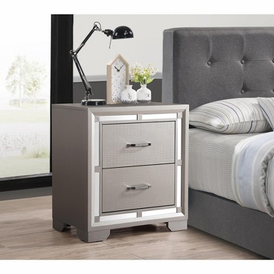 Alana Silver Champagne 2 Drawer Nightstand with Mirror Accents