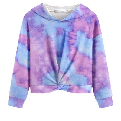 Arshiner Hoodies for Teen Girls Twist Front Tie Dye Hooded Sweatshirt Casual Long Sleeve Tops Clothes for 5-13 Years