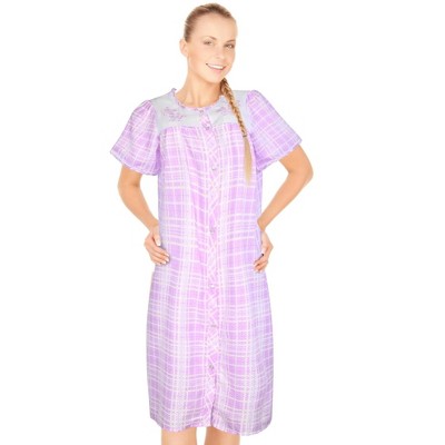 JEFFRICO House Dresses for Women with Pockets - Lightweight Breathable Short Sleeve Muumuu & Nightgowns - Snap Front Housecoat and Dusters